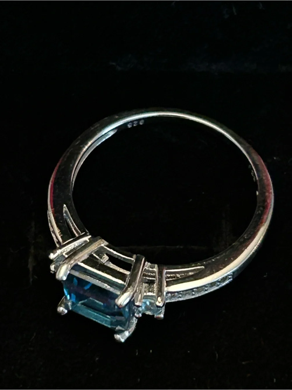 1.64CT Square-Cut London Blue Topaz & .30CT White Zircon Gemstone Ring Set in SS
